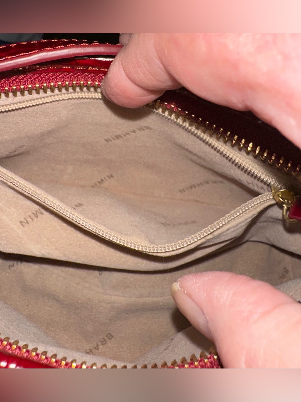 Brahmin Croc-Embossed Leather Shoulder Bag in Deep Burgundy - Picture 7 of 10